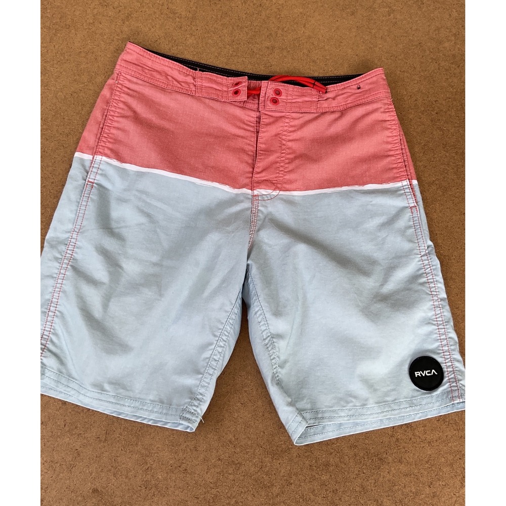 RVCA Boys Board Shorts Size 27 Colorblock Pink Blue Swim Trunks Surf Shorts